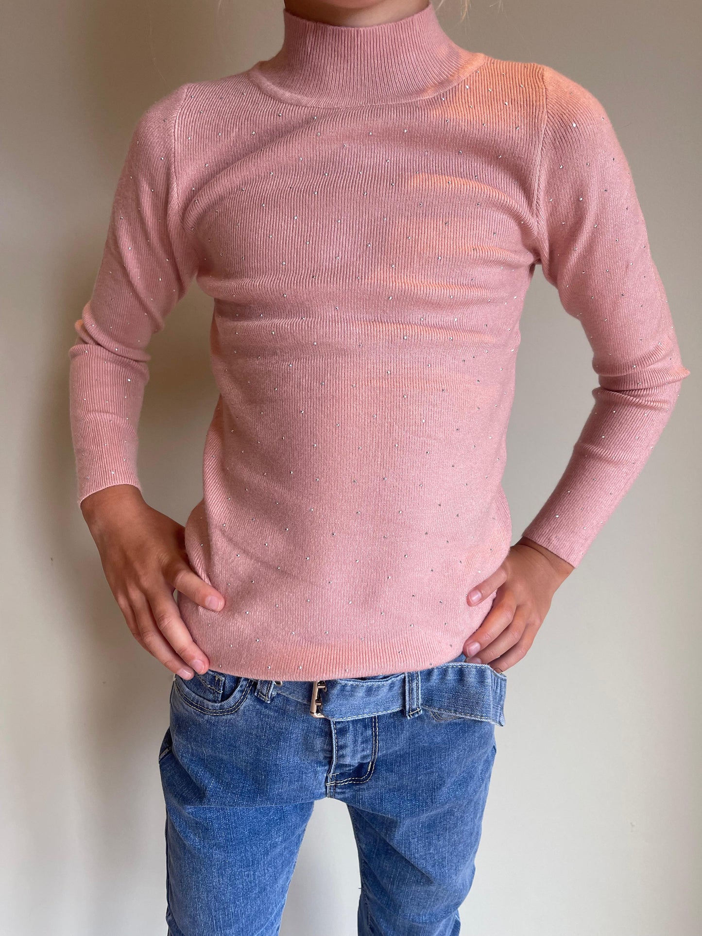 Roze glitter trui met col