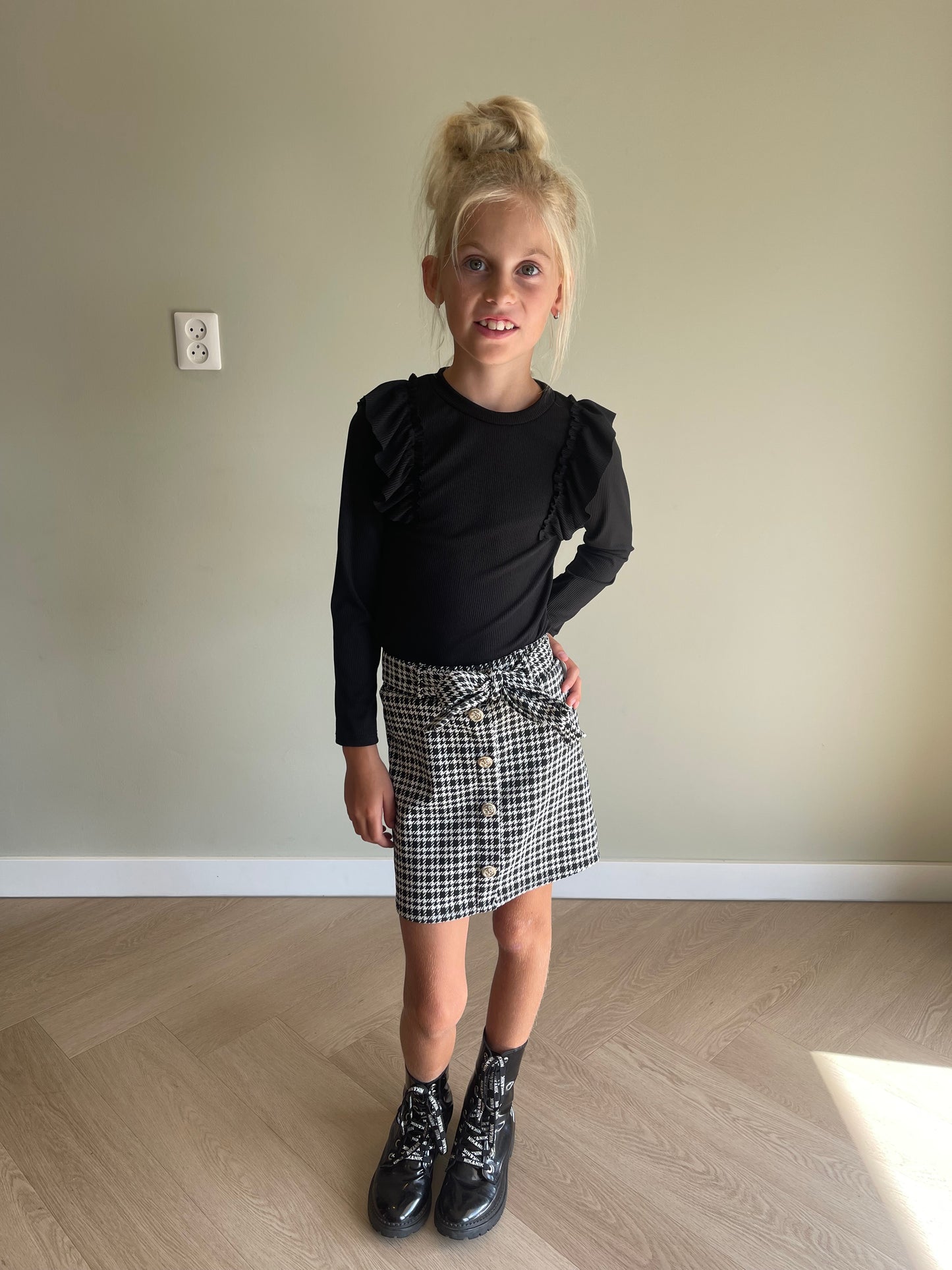 Geblokt rokje met strik – Zwart/Wit