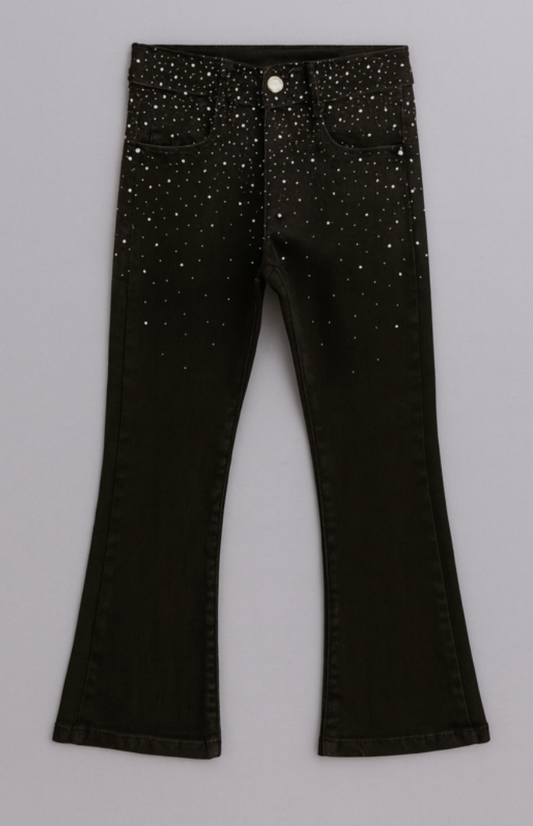 Zwarte Broek met Flared Pijpen & Glinsterende Steentjes